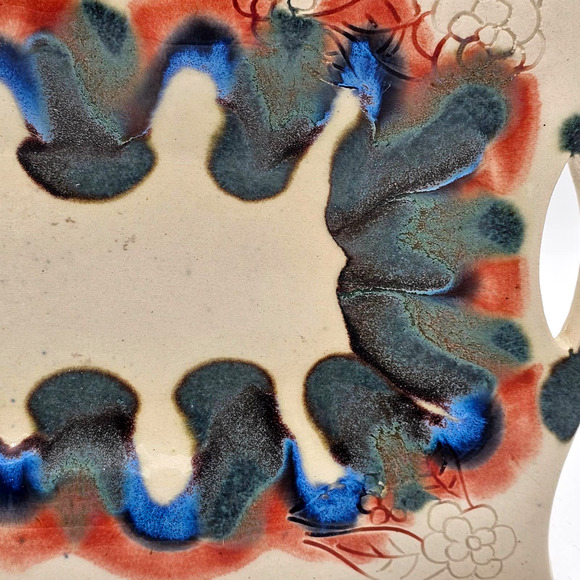 Studio Pottery Drip Glazed Trinket Dish Serving Tray with Handles 11.75x6.75 - Picture 3 of 6
